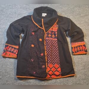 ​Parsley &‎ Sage Small Black Patchwork Boho Jacket Funnel Neck Cotton Blend